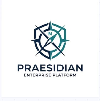 Praesidian Enterprise Platform logo featuring a compass rose design with cardinal directions and centered star symbol